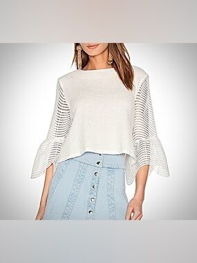 Endless Rose White Bell Sleeve Crop Top - Mesh Eyelet Detail XS